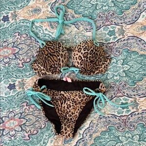 Victoria’s Secret Leopard Print Bikini with Turquoise Accents Size S/P